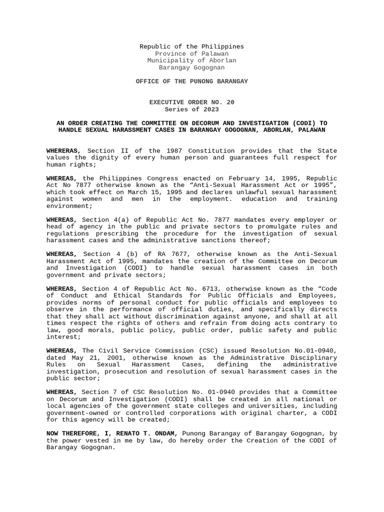 Creation of CODI for Sexual Harassment | PDF | Sexual Harassment ...