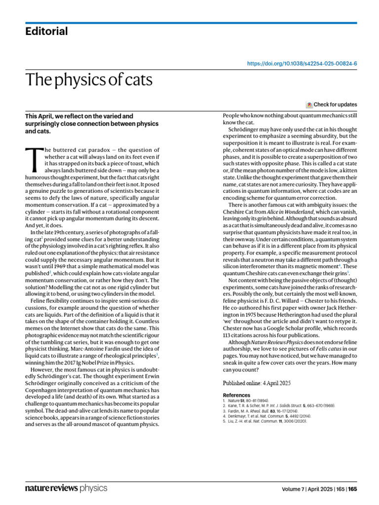 The Physics Behind Cats' Behavior | PDF | Applied And Interdisciplinary ...