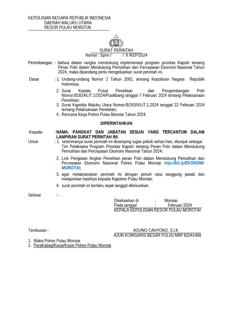 Sprin Puslitbang Polri Resmoro | PDF