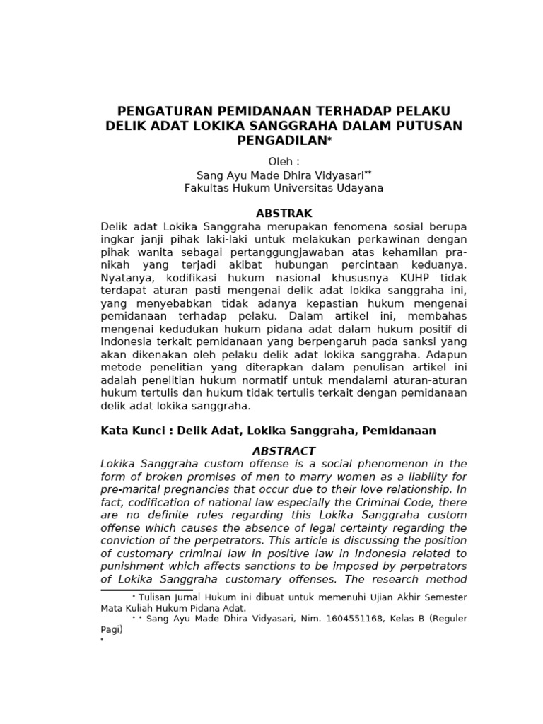 Penerapan Hukum Pidana Adat Terhadap Pelaku Lokika Sanggraha | PDF