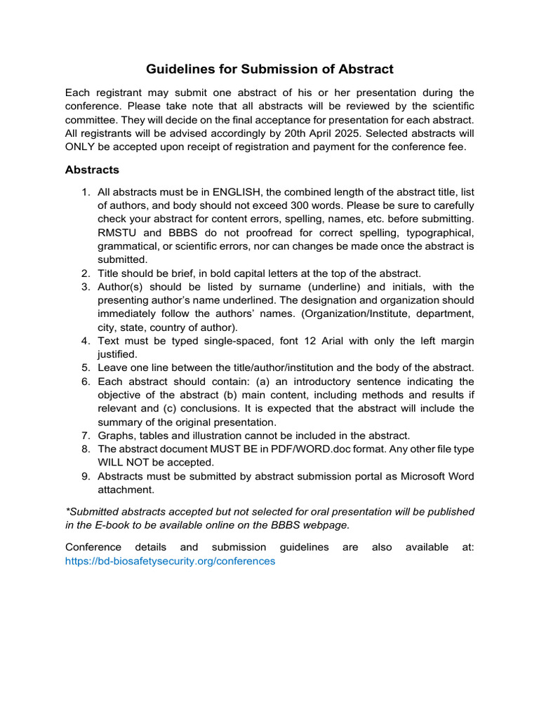 Abstract Submission Guidelines for Conference | PDF