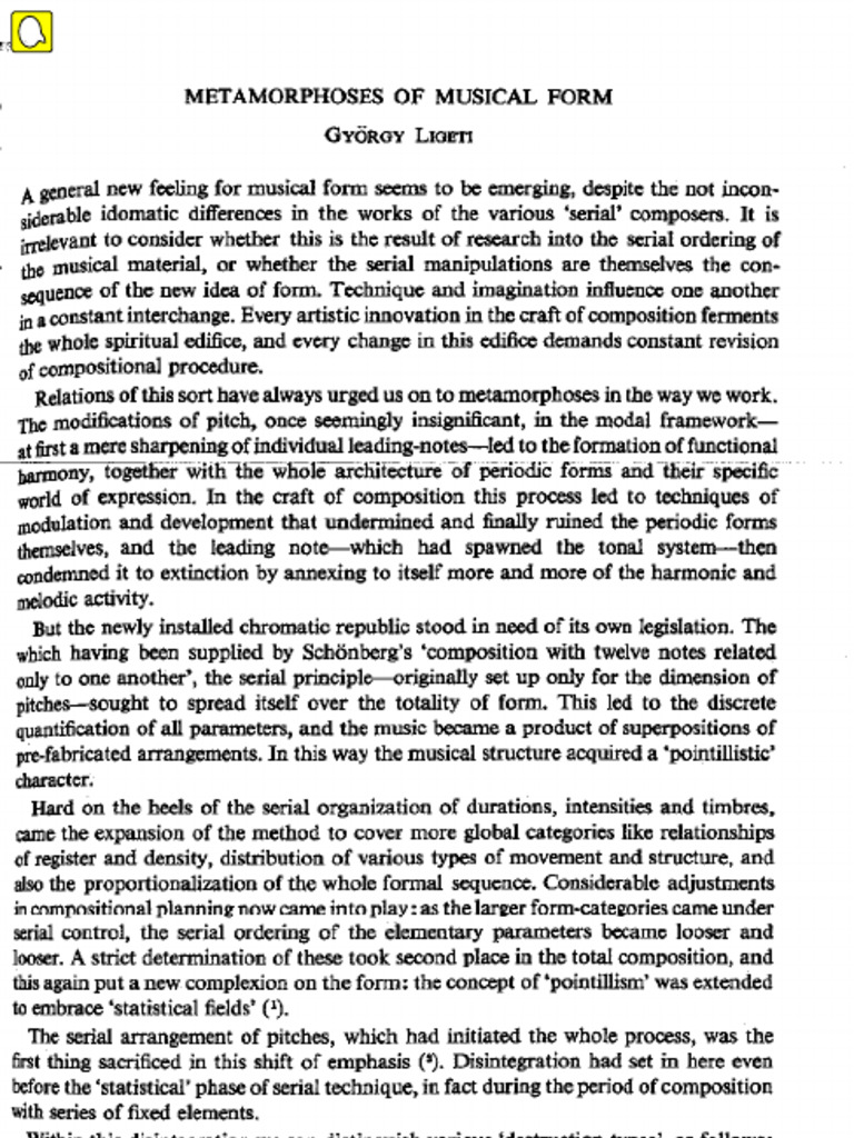 Metamorphoses of Musical Forms (Ligeti) | PDF