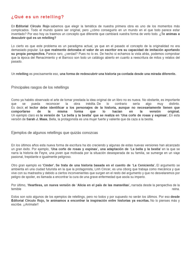 ¿Qué es un retelling? Definición y ejemplos | PDF