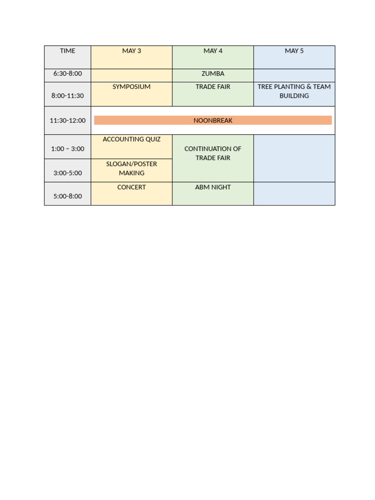 Schedule of Abm | PDF