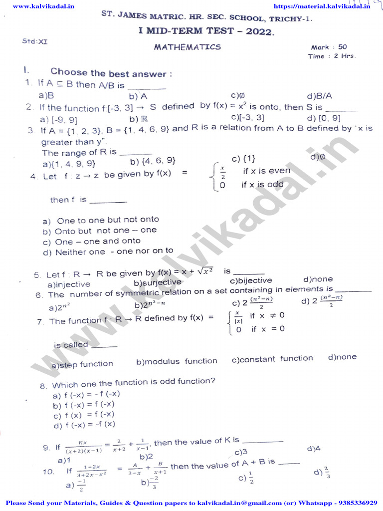 11th Maths Unit Test QP EM | PDF | Mathematical Logic | Combinatorics