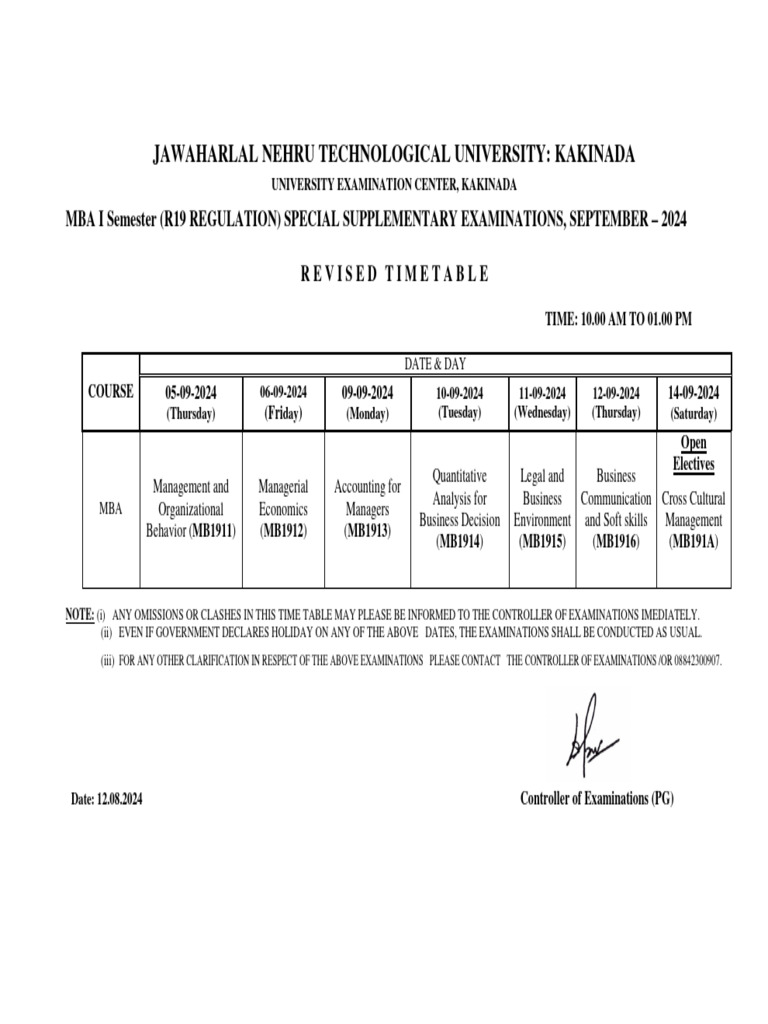 MBA Supplementary Exam Schedule 2024 | PDF