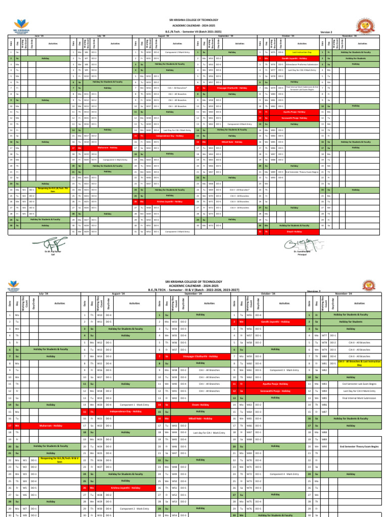 Academic Calendar 2024 25 Odd Semester | PDF
