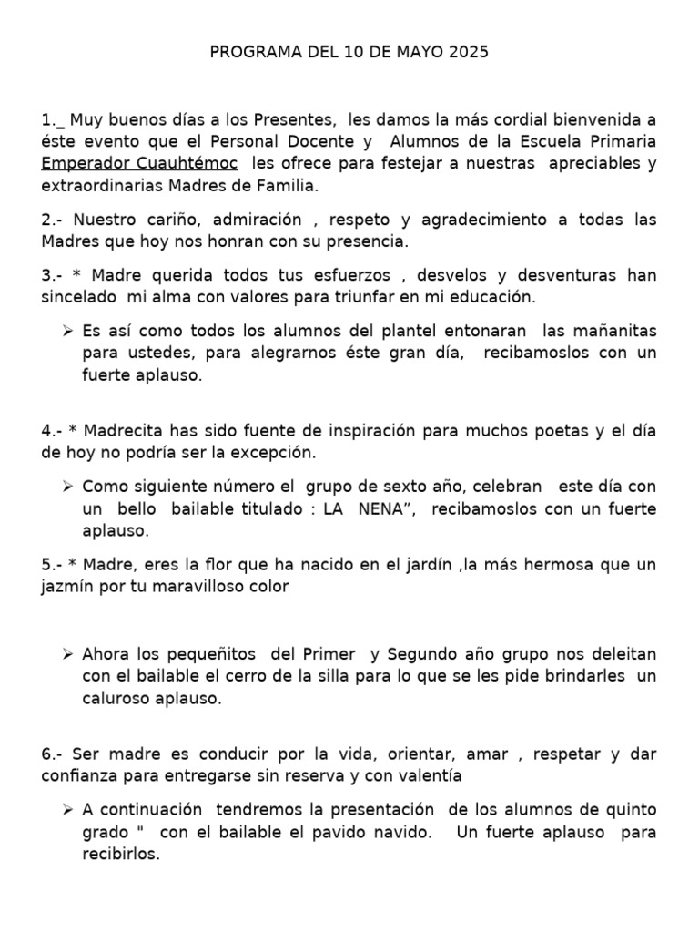 Programa Día de las Madres 2025 | PDF