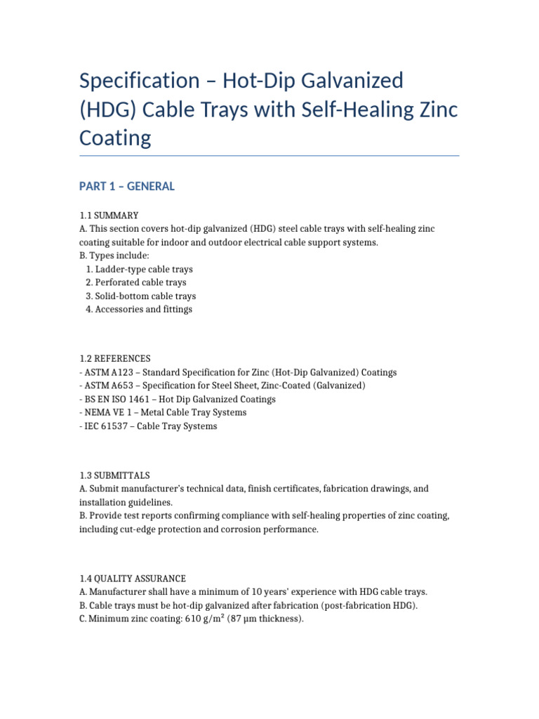HDG Cable Tray Specification Guide | PDF | Building Engineering ...