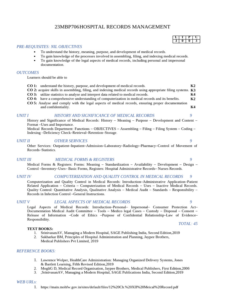 Medical Records Management Course Guide | PDF | Medical Record | Patient