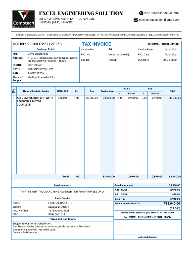 Invoice - 66 Divya Enterprises Yogesh Servaia 08 34 21 | PDF ...