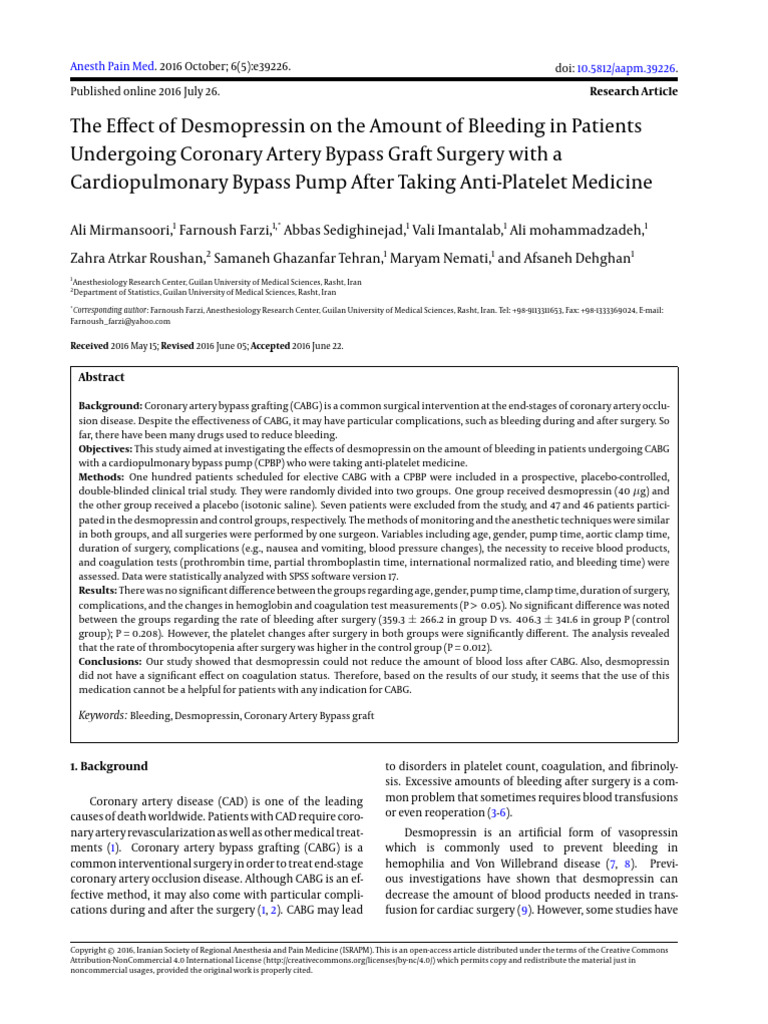 Mirmansoori, A. Et Al. (2016) - Effect of Desmopressin On Bleeding in ...