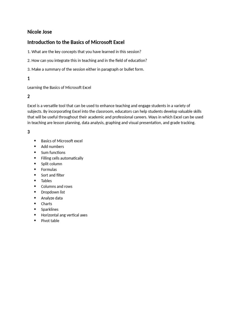 Basics of Microsoft Excel for Educators | PDF