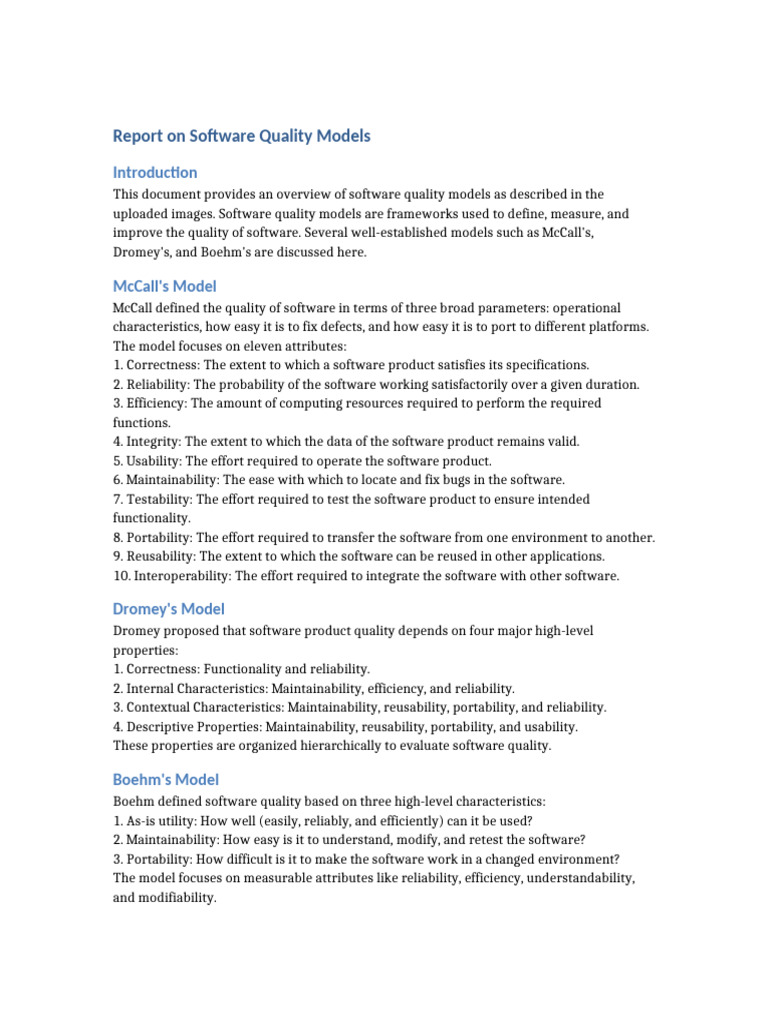 Overview of Software Quality Models | PDF | Software Quality | Software