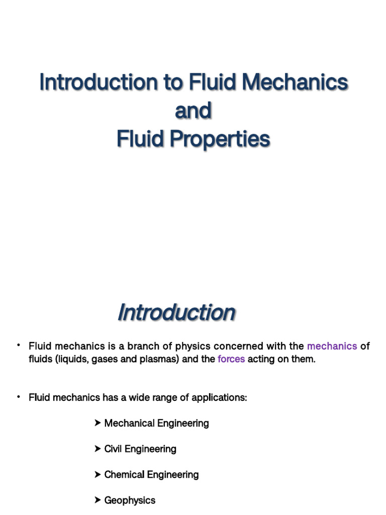 Fluid Mechanics Overview and Applications | PDF | Viscosity | Surface ...