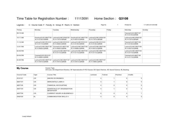 RPT Time Table Student | PDF