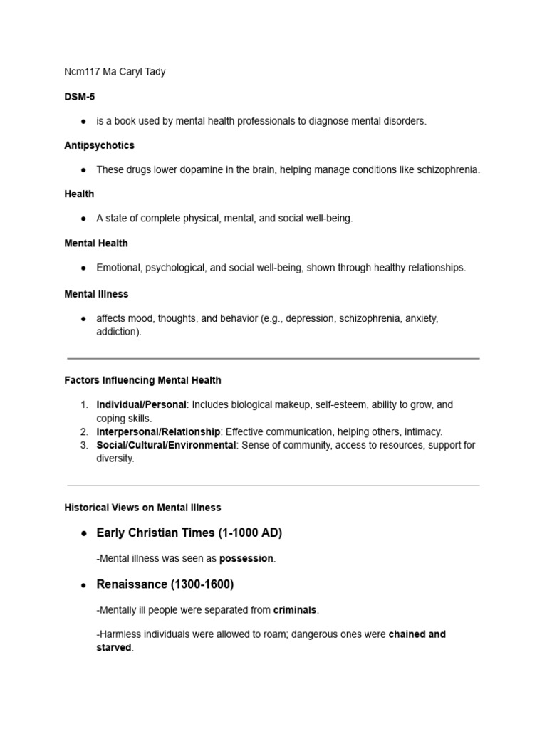 Understanding Mental Health and Illness | PDF | Neurotransmitter ...