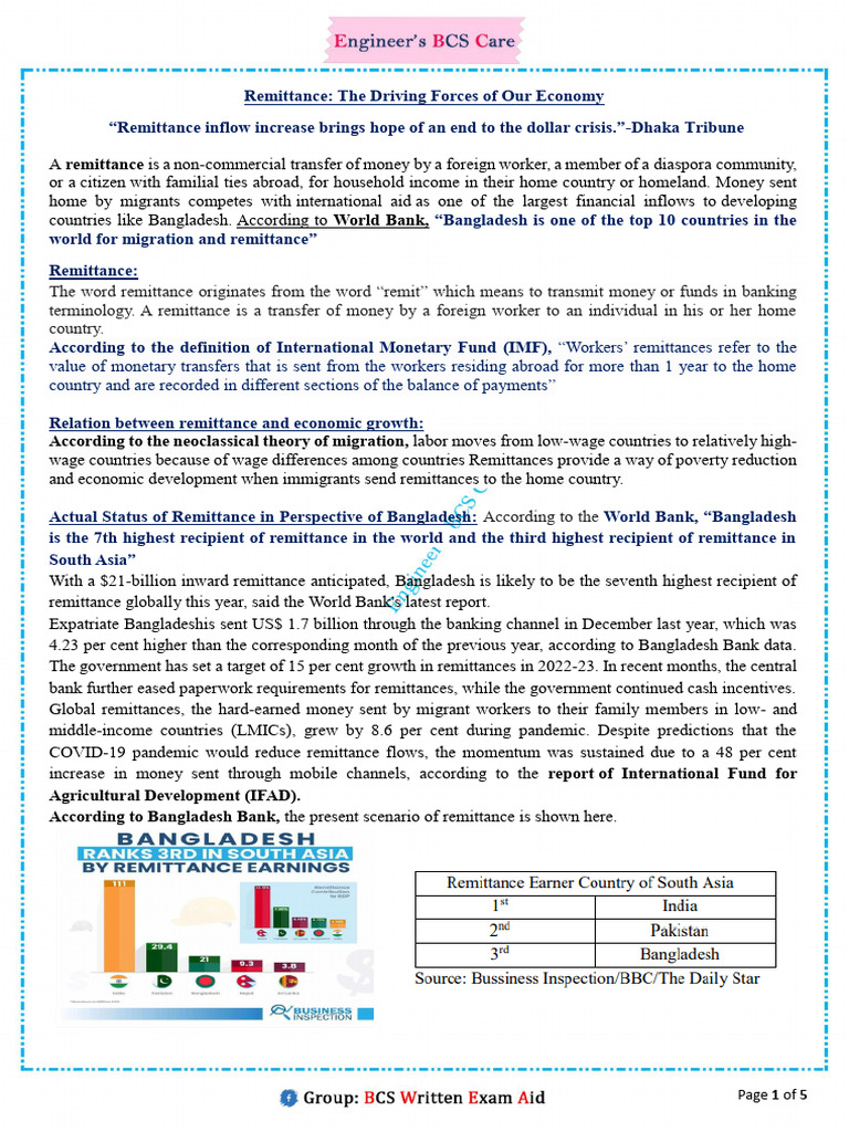 Impact of Remittances on Bangladesh's Economy | PDF | Remittance ...