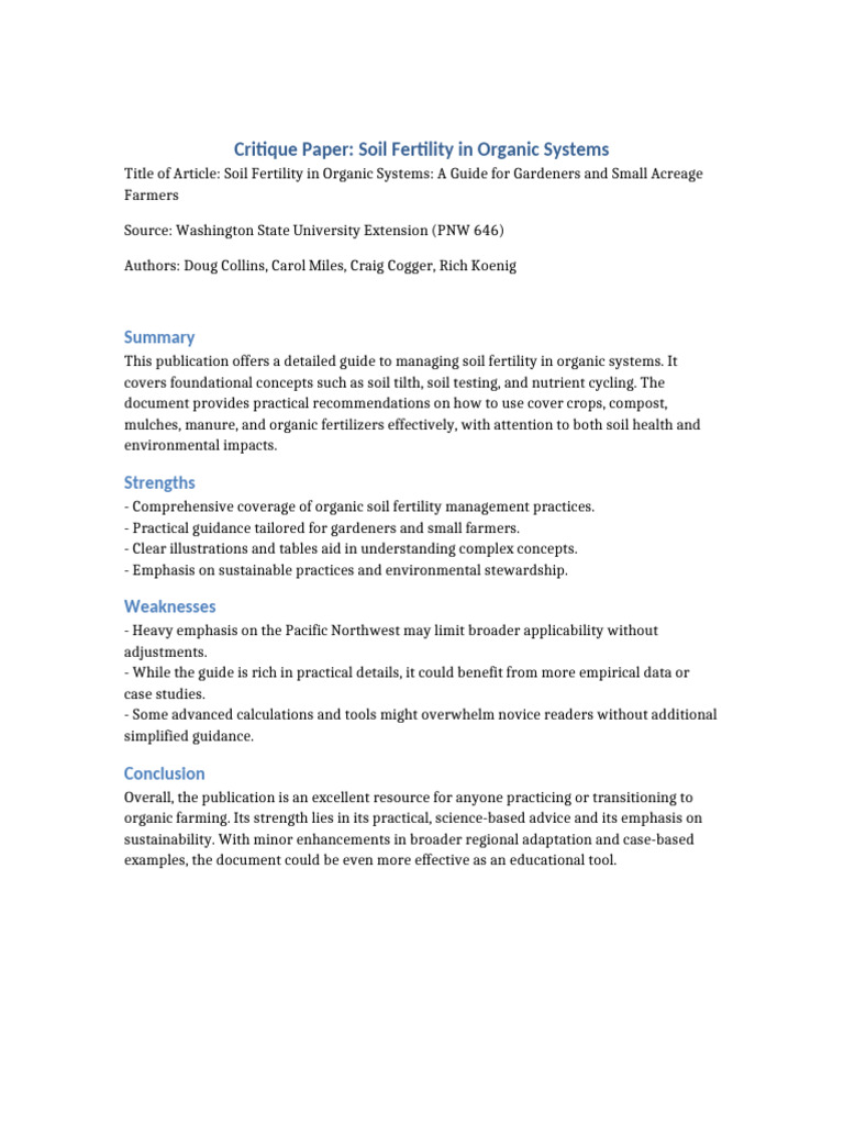 Soil Fertility Management in Organic Systems | PDF