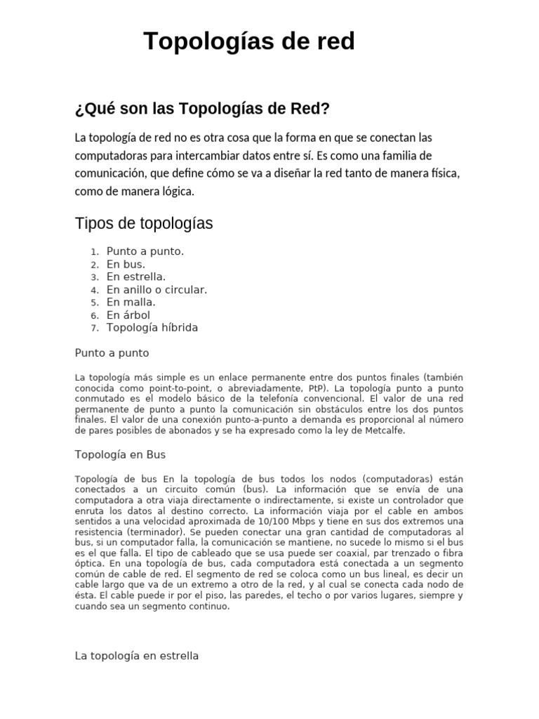 Tipos de Topologías de Red Explicadas | PDF | Topología de la red ...