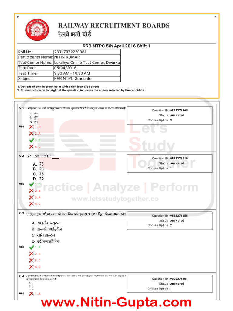 RRB NTPC Previous Year Question Paper 05th April 2016 Shift 2 | PDF