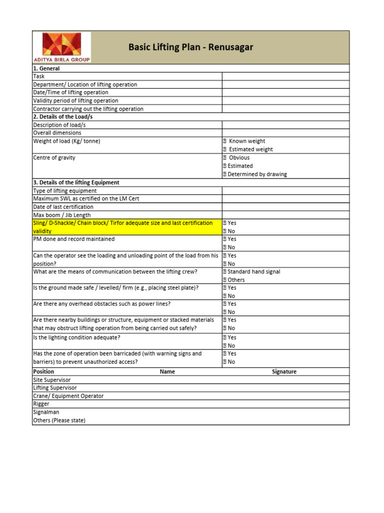 Lifting Operation Safety Checklist | PDF | Crane (Machine)