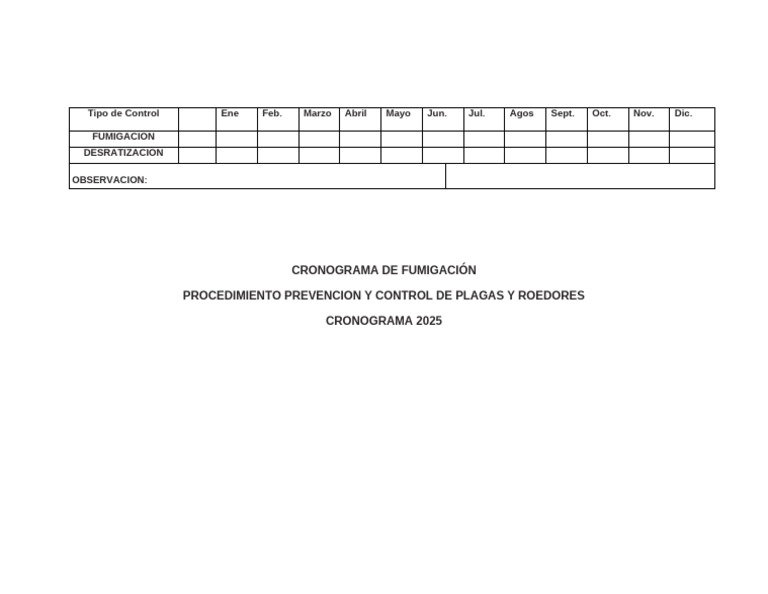 Cronograma de Fumigación 2025 | PDF