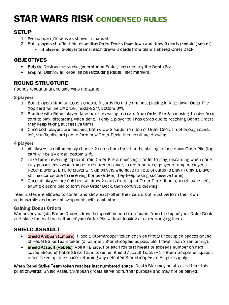 Star Wars Risk Game Instructions | PDF | Palpatine | Luke Skywalker