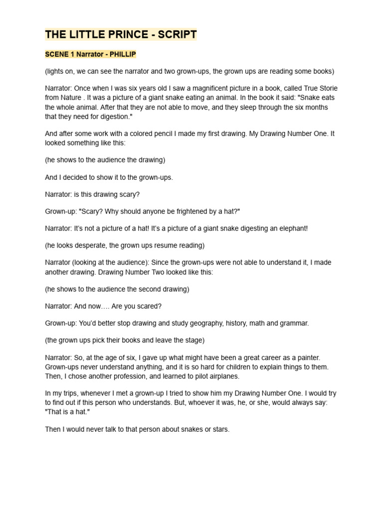 The Little Prince Script: Scenes Overview | PDF | Asteroid | The Little ...