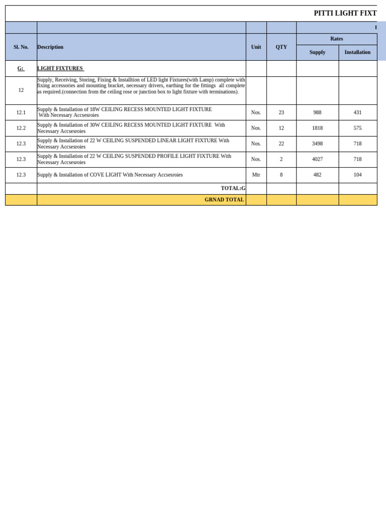 Amilite Lighting Fixture Quotation | PDF | Lighting | Light