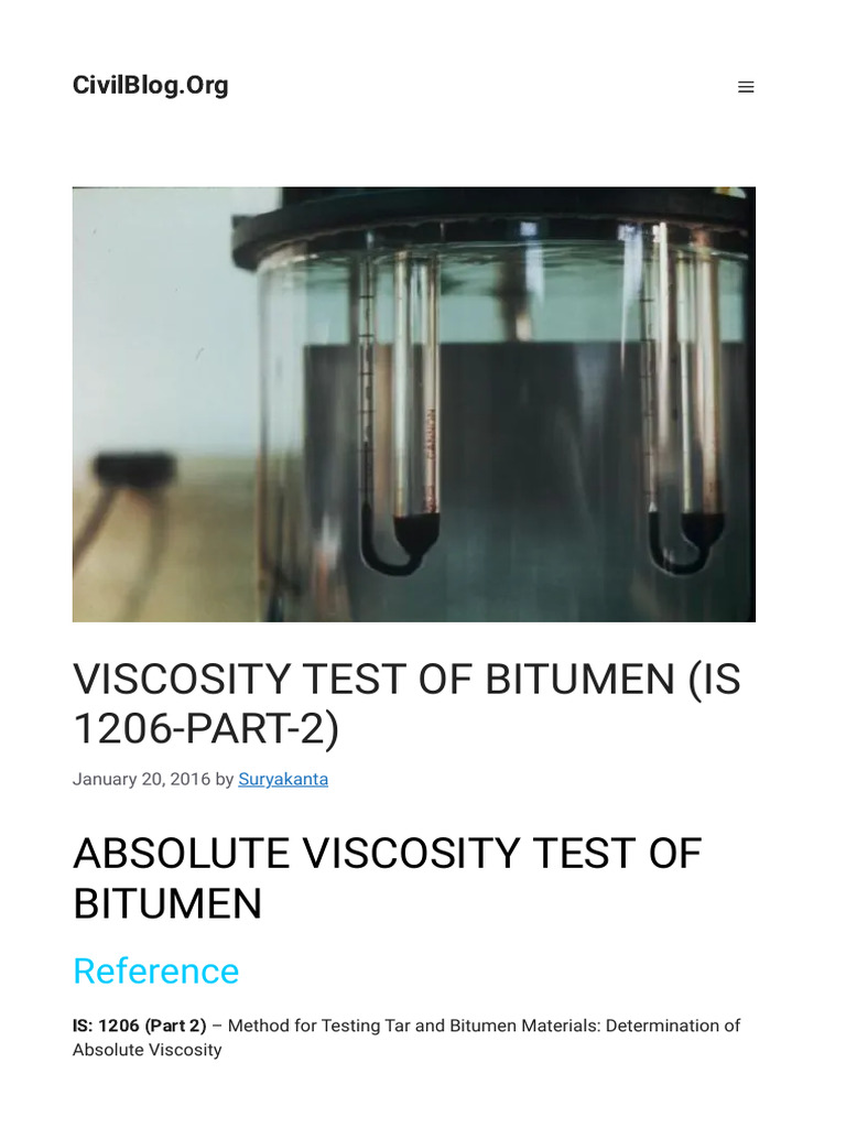Bitumen Viscosity Testing Procedure | PDF | Viscosity | Applied And ...