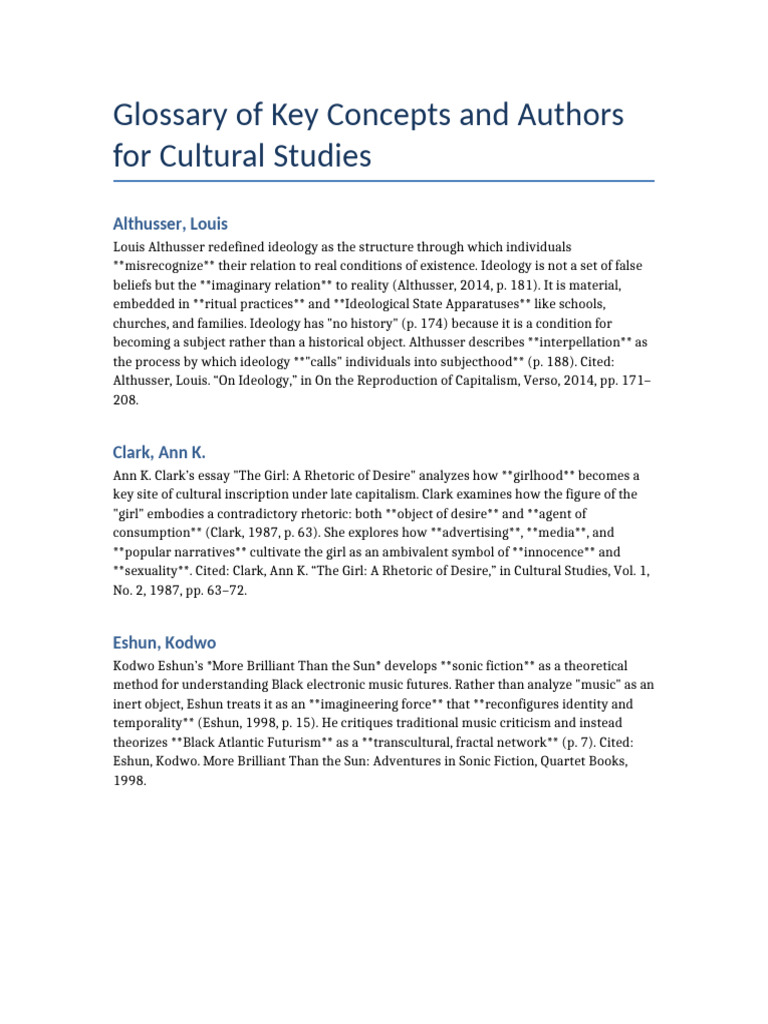 Key Concepts in Cultural Studies | PDF
