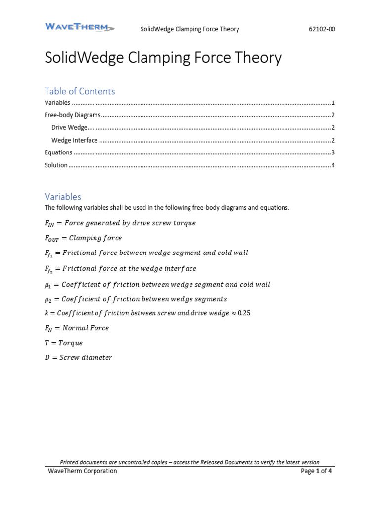 SolidWedge Clamping Force Analysis | PDF | Applied Mathematics | Physics