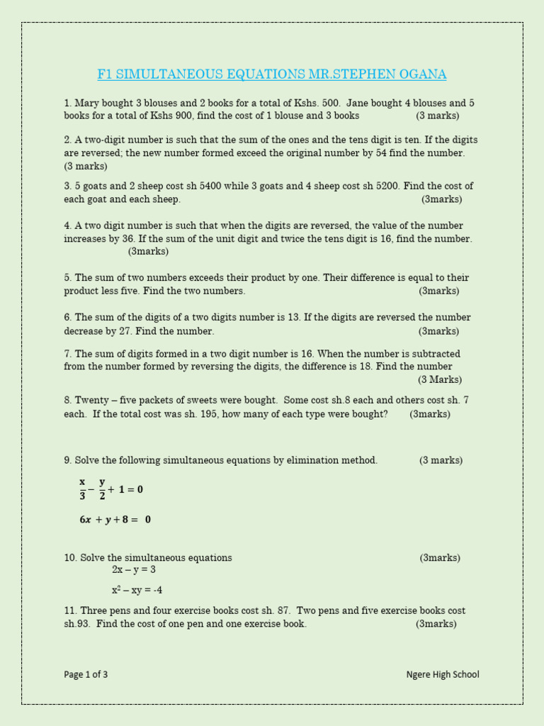 1.17 Simultaneous Equations | PDF