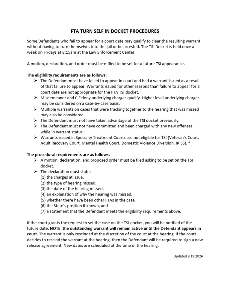 Fta Tsi Docket Procedures 09.19.2024 | PDF