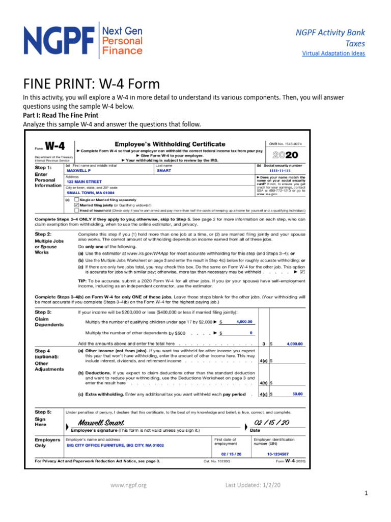 1.3FINE PRINT - W-4 Form | PDF | Taxation | Payments