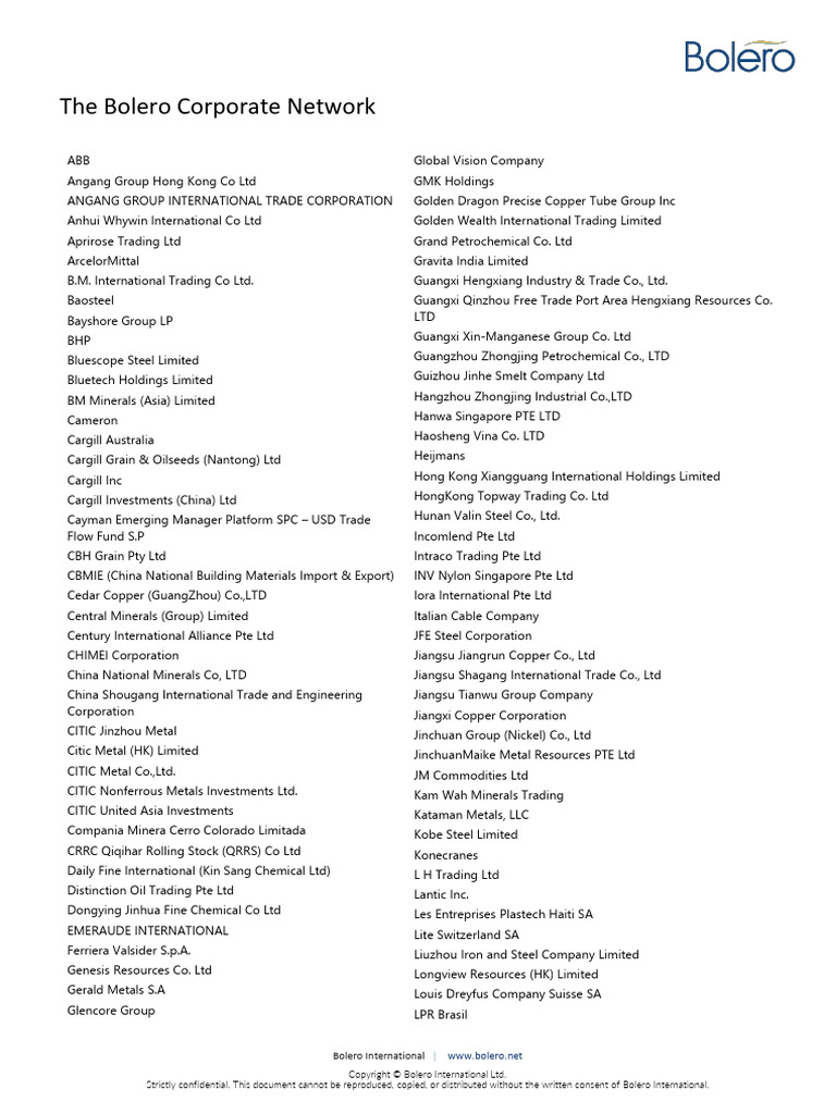 Bolero International Corporate Network List | PDF