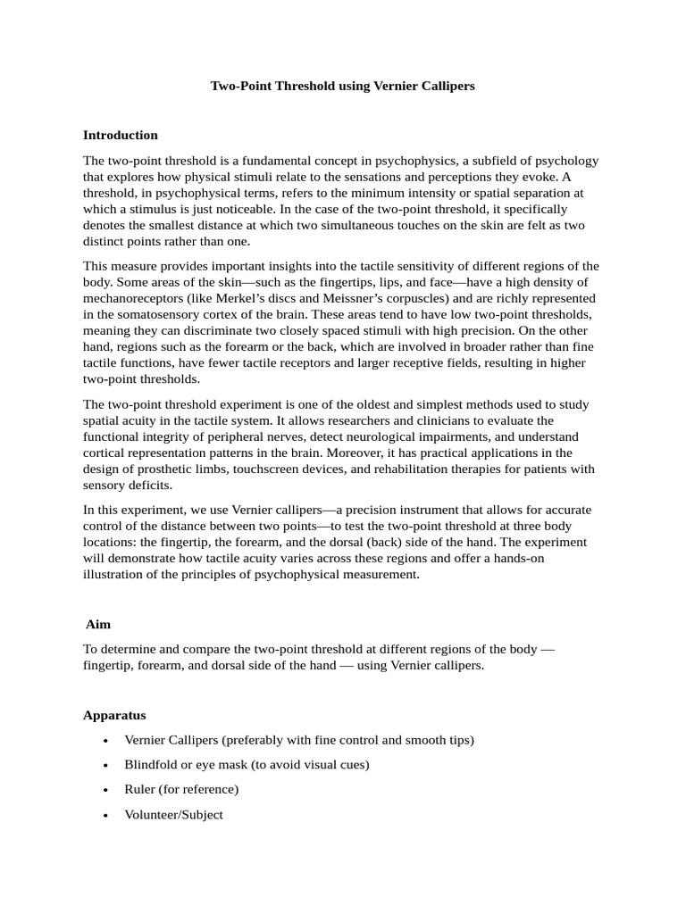 Two-Point Threshold Manual | PDF | Somatosensory System | Cognitive Science
