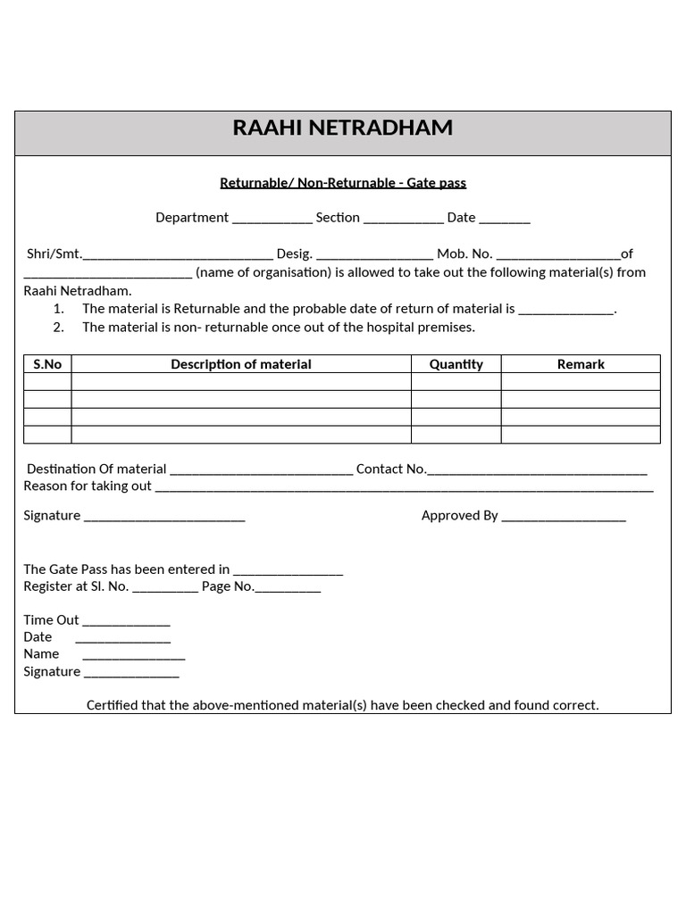 Returnable Gatepass | PDF