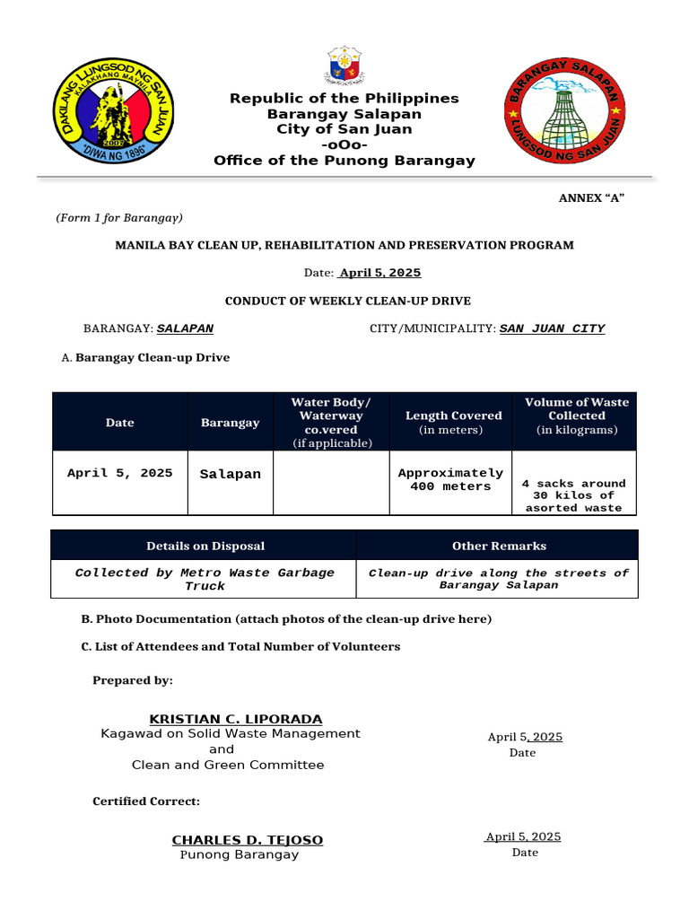 Weekly Clean-Up Drive Report 2025 | PDF | Economy And The Environment ...