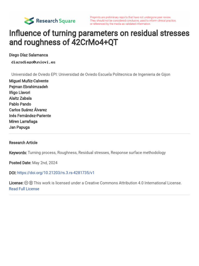 Influence of Turning Parameters on Residual Stress | PDF | Errors And ...