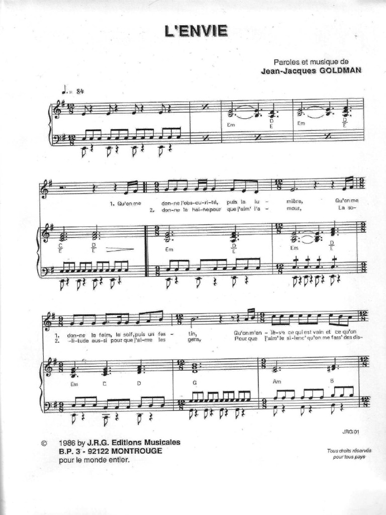 L'envie (Chant - Johnny Hallyday) | PDF