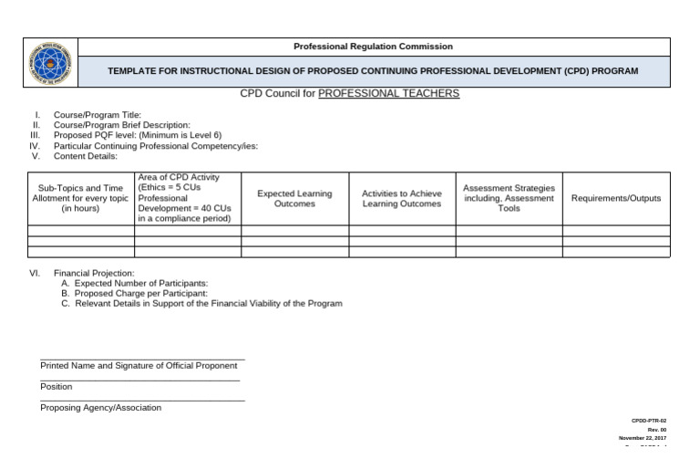 Appendix F Instructional Design Template For Professional Teachers 2 | PDF