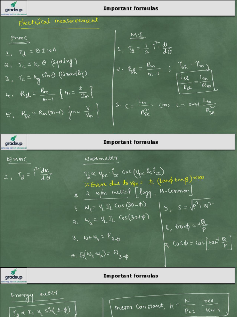 Electrical Measurements Formulas | PDF