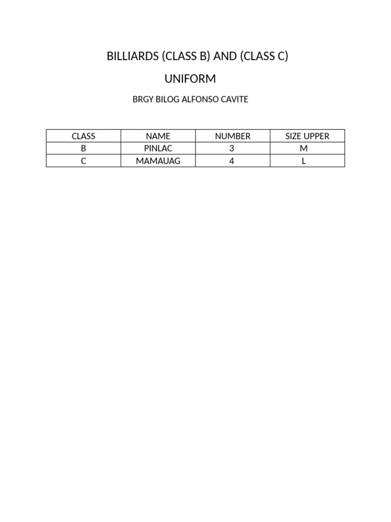 Billiards Uniform 2k24 | PDF