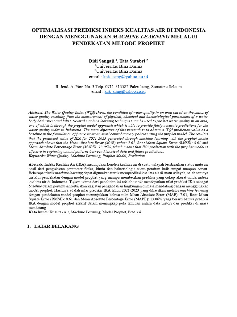 Optimalisasi Prediksi Indeks Kualitas Air Di Indonesia Dengan ...