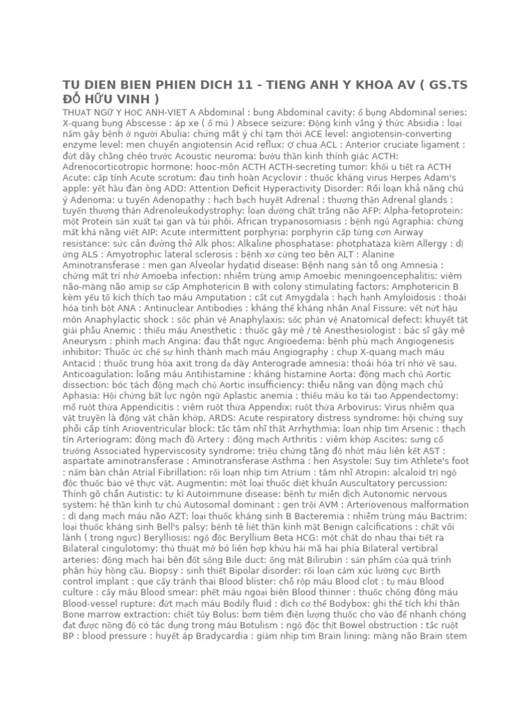 Tieng Anh Chuyen Nganh Y Khoa | PDF