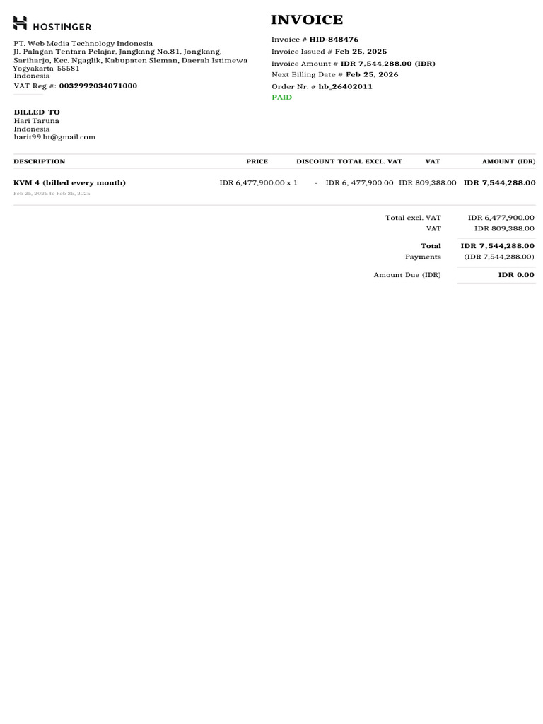 HID-848476 Feb 25, 2025 IDR 7,544,288.00 (IDR) Feb 25, 2026 ...