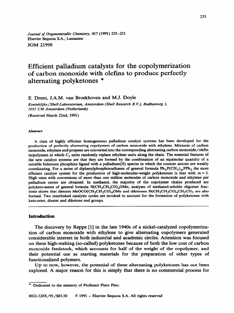 Efficient Palladium Catalysts for Polyketones | PDF | Catalysis | Copolymer