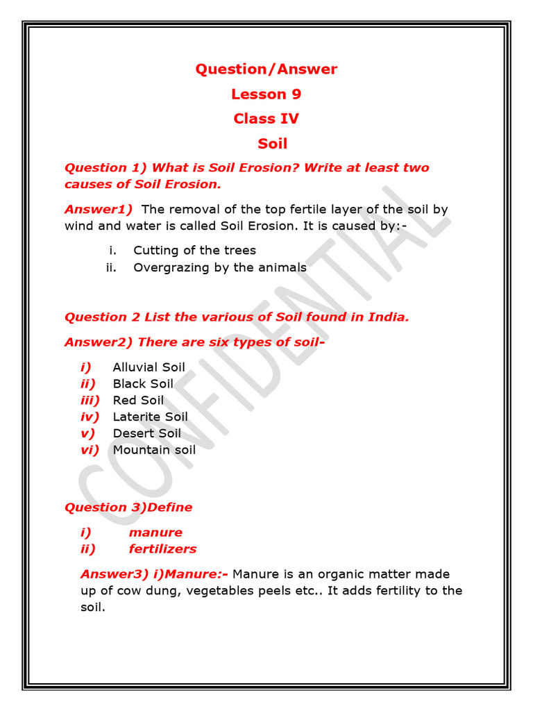 Question/Answer Lesson 9 Class IV Soil | PDF